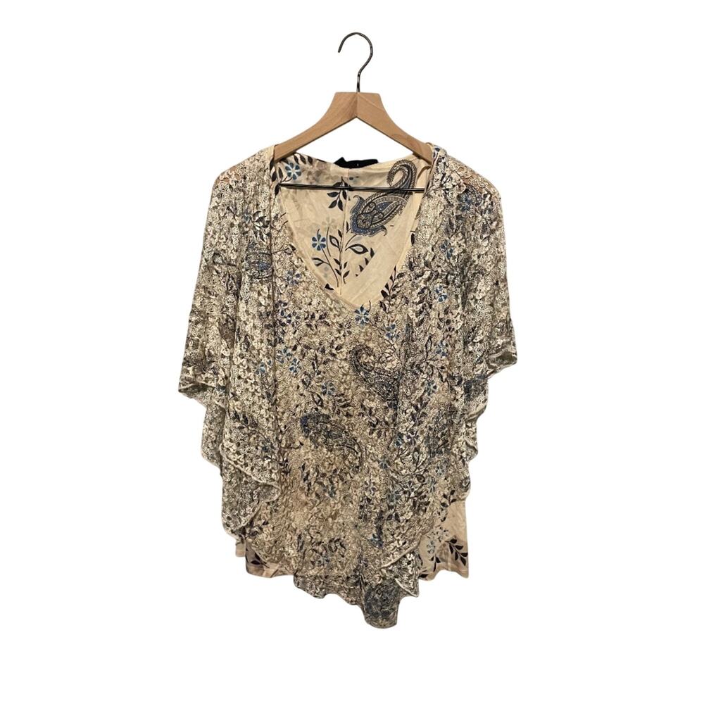 Brittany Black sheer mesh cream and blue women’s size 2X tunic